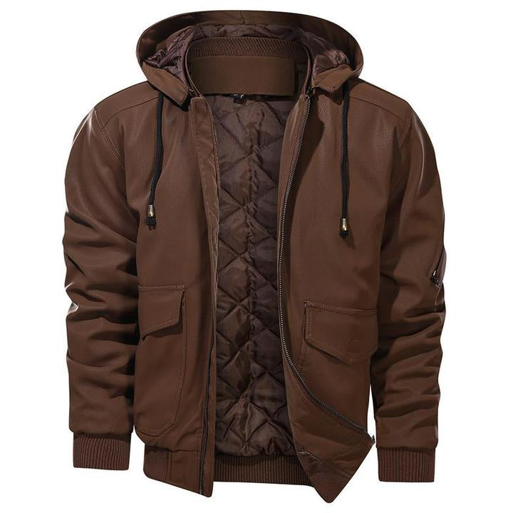 Herren-Lederjacke mit Kapuze