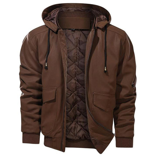 Herren-Lederjacke mit Kapuze