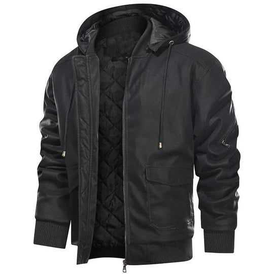 Herren-Lederjacke mit Kapuze