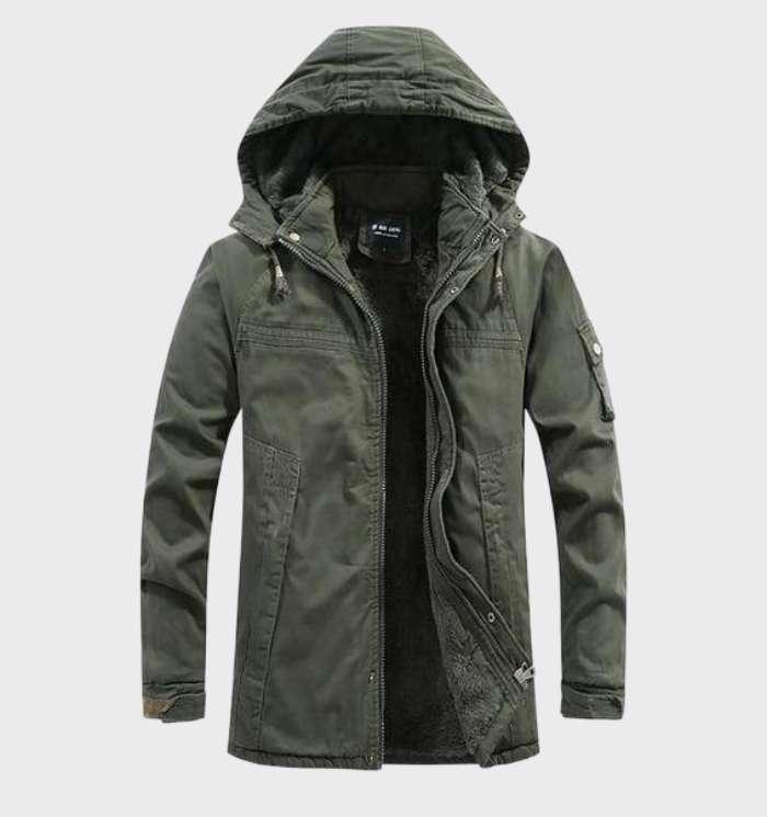 Dicke Herren-Cargo-Jacke mit Fleece-Futter und Kapuze