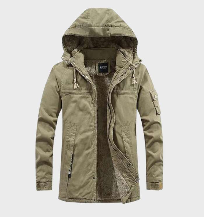 Dicke Cargojacke mit Fleecefutter und Kapuze für Herren