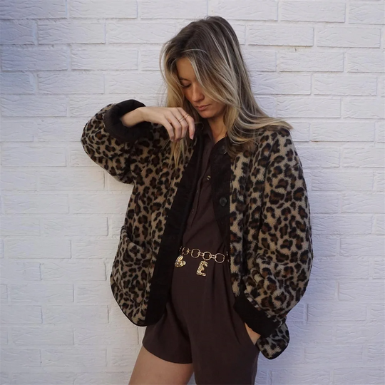 Jacke mit O-Ausschnitt und Leopardenprint