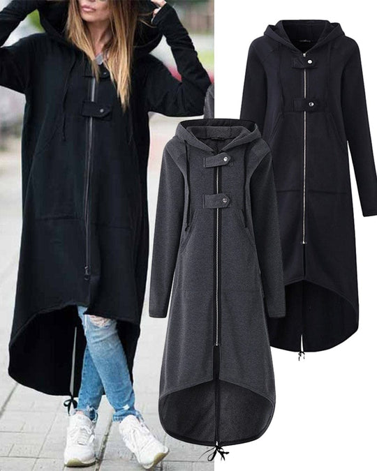 Lange Jacke mit Reißverschluss und Knöpfen für Damen