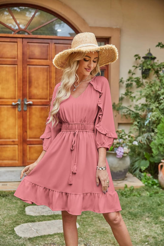 Kleid für frauen sommer ruffle flowy swing kurzes kleid