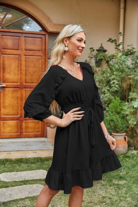 Kleid für frauen sommer ruffle flowy swing kurzes kleid