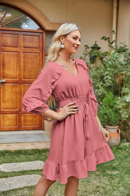 Kleid für frauen sommer ruffle flowy swing kurzes kleid