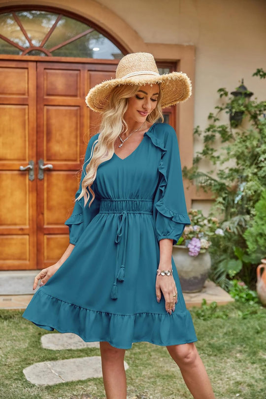 Kleid für frauen sommer ruffle flowy swing kurzes kleid