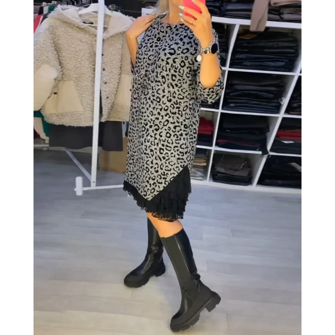 Kleid mit leopardenmuster für frauen