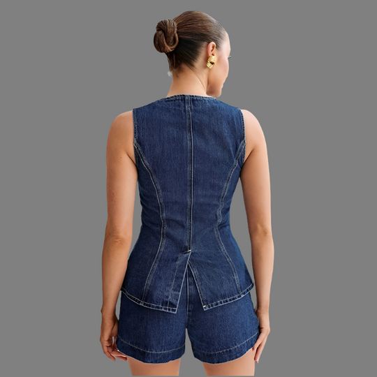 Top und shorts für frauen zweiteiliges denim-set