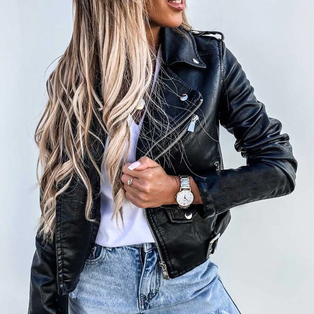 Lässige Damen-Bikerjacke mit Revers