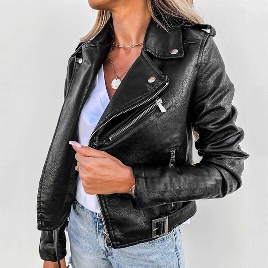 Lässige Damen-Bikerjacke mit Revers