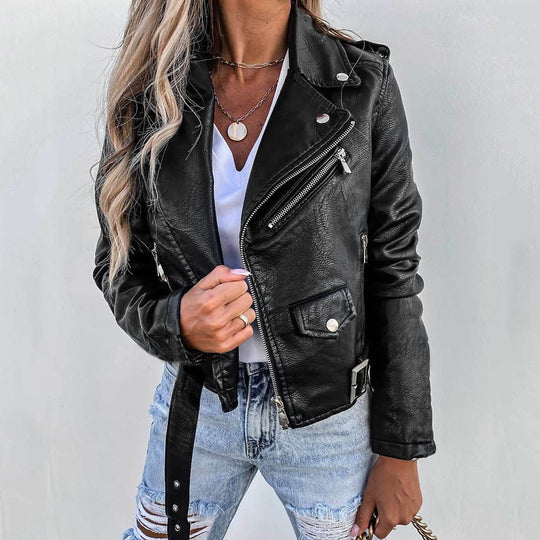 Lässige Damen-Bikerjacke mit Revers