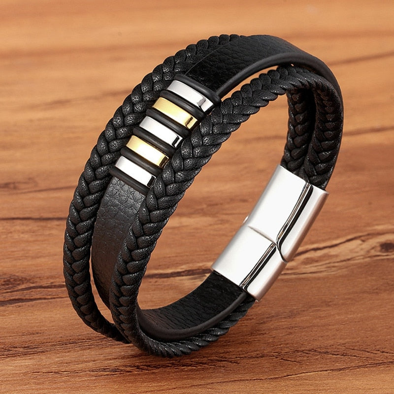 Schwarzes lederarmband für männer