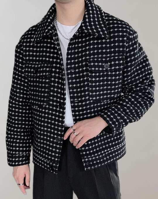 Schwarze Jacke mit weißen Polka Dots und Brusttaschen für Männer