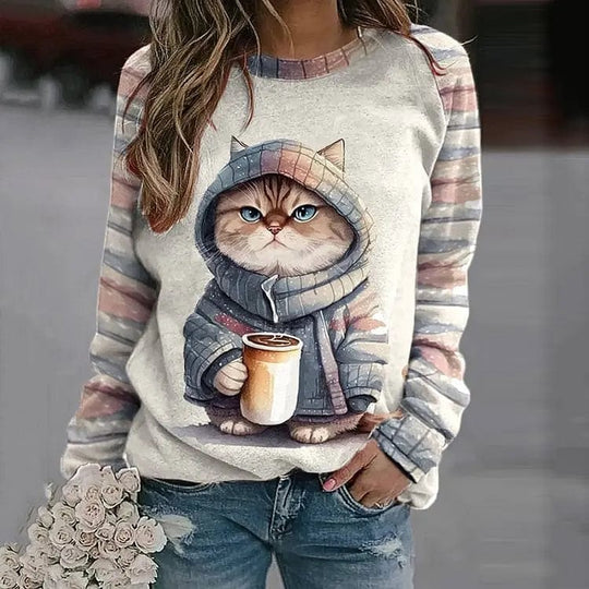 Pullover mit Katzenprint für Damen