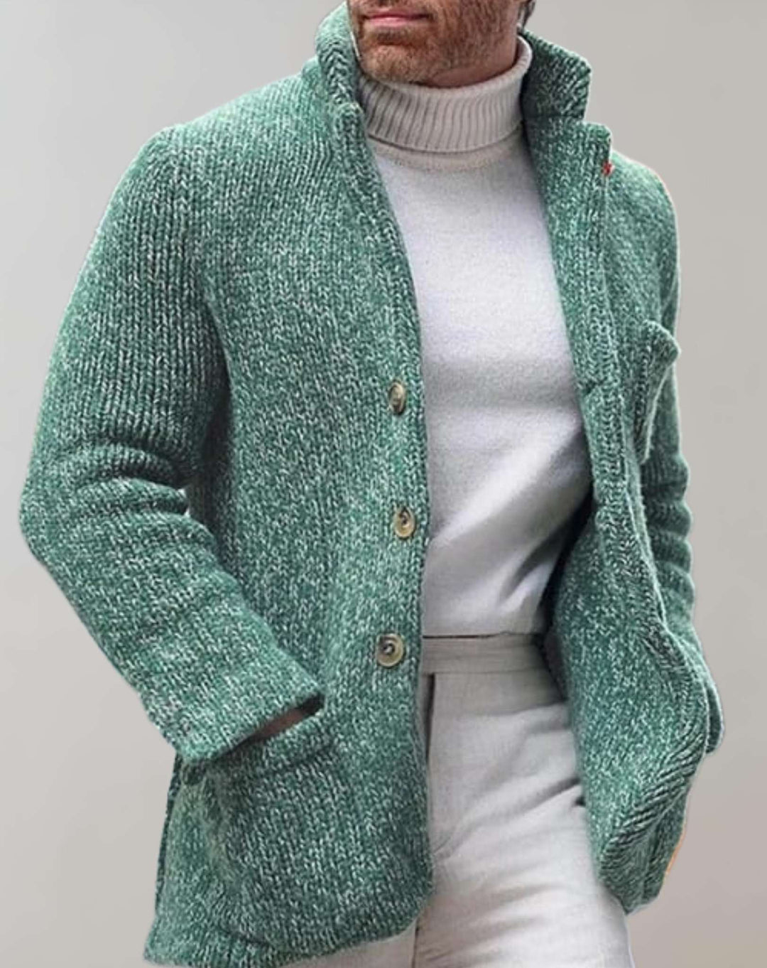 Sander - Herrenstrickjacke mit hohem Halsausschnitt