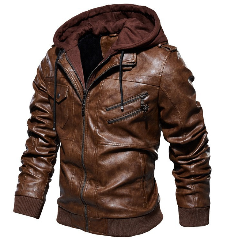 Premium Lederjacke mit Kapuze