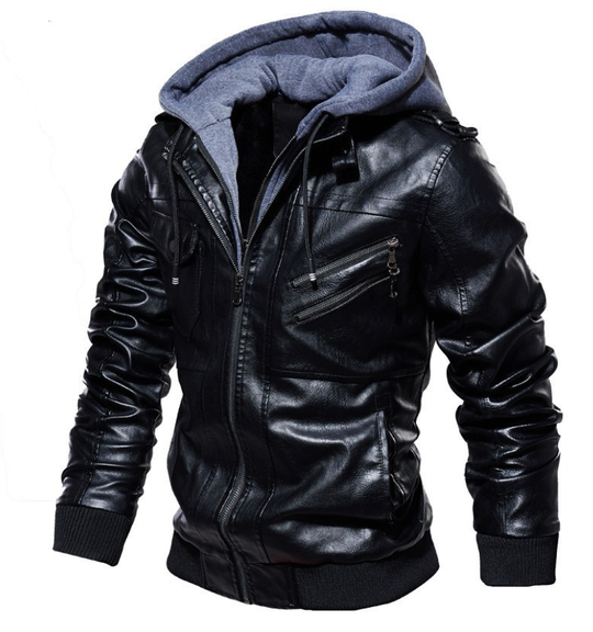 Premium Lederjacke mit Kapuze