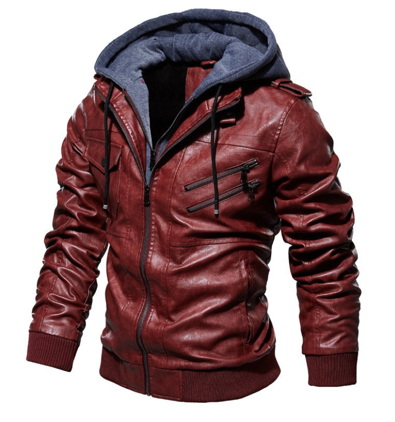 Premium Lederjacke mit Kapuze