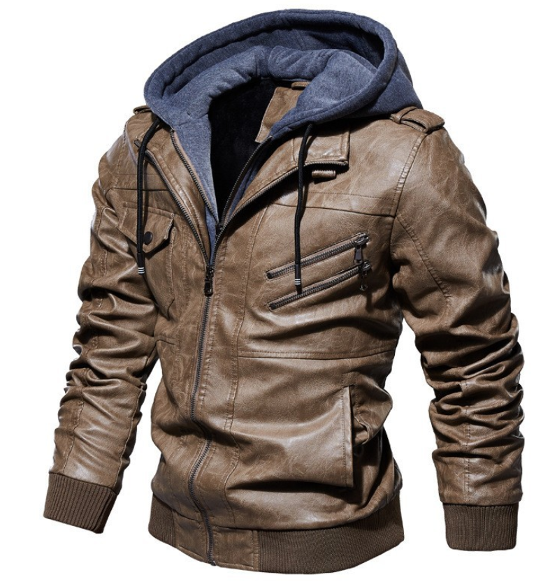 Premium Lederjacke mit Kapuze