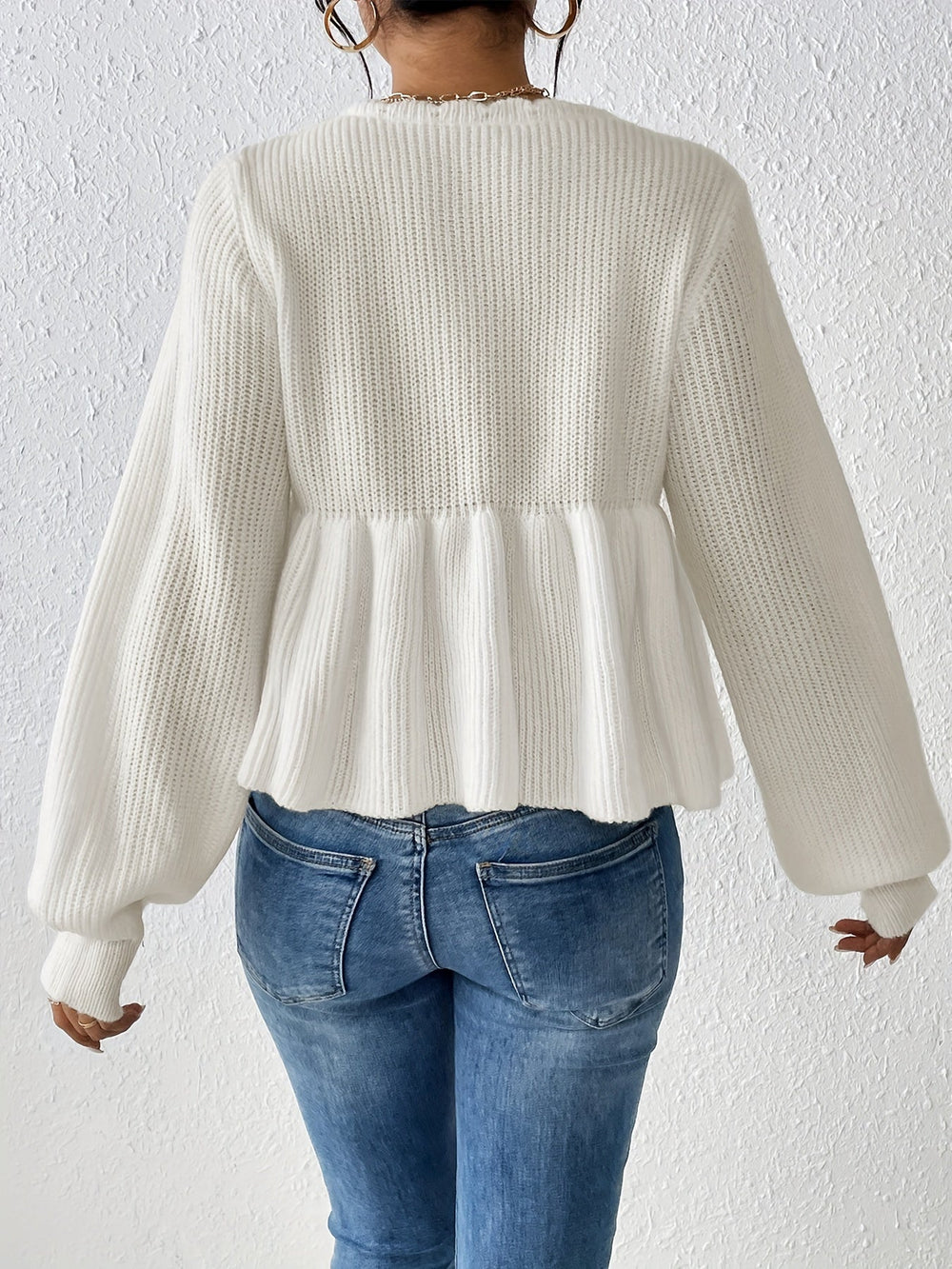 Pullover für Damen mit Kordelzug und Rüschen am Saum