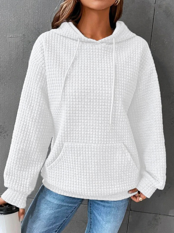 Waffel-Kapuzenpullover mit Kordelzug für Damen