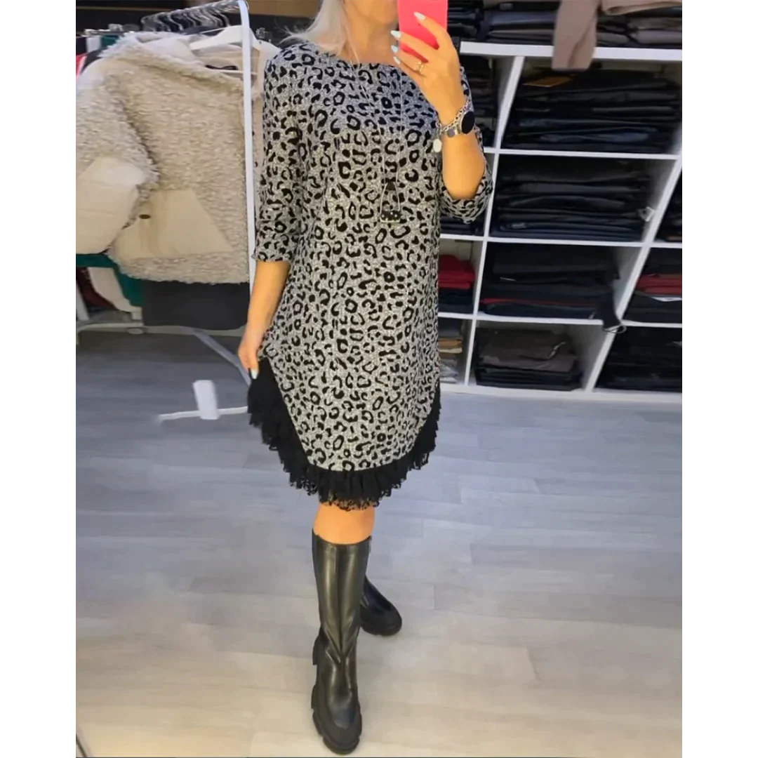 Kleid mit leopardenmuster für frauen