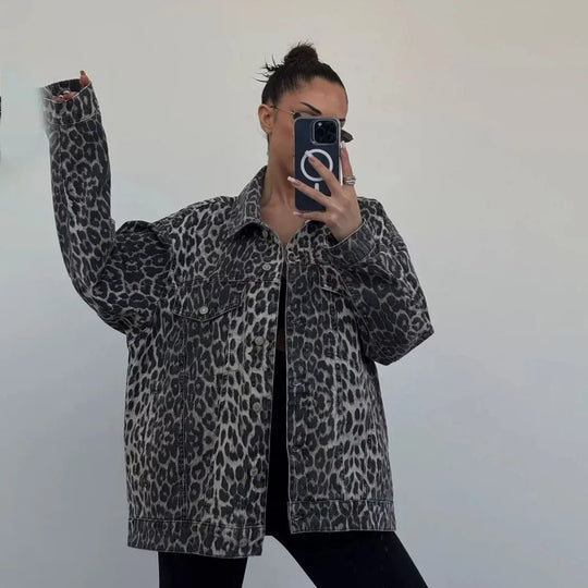 Jeansjacke mit Leopardenmuster für Damen