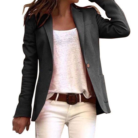 Revers Knopf schlanke lange Ärmel Damen Blazer