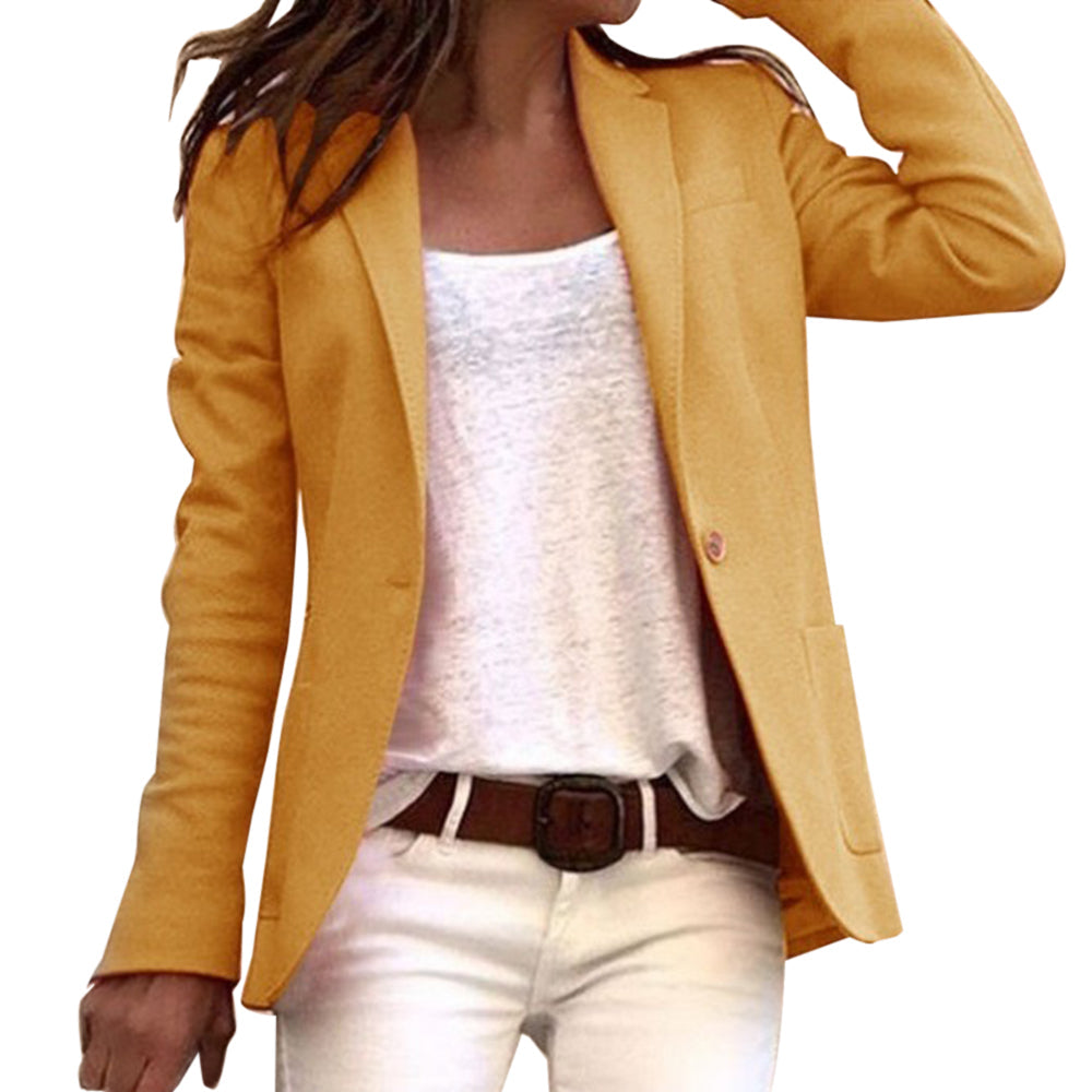 Revers Knopf schlanke lange Ärmel Damen Blazer