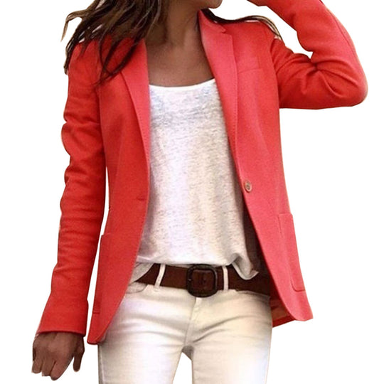 Revers Knopf schlanke lange Ärmel Damen Blazer